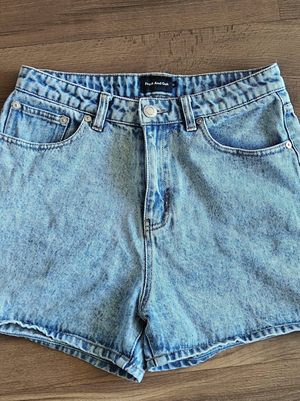 Frank & Oak Light Blue High-Rise Denim Shorts